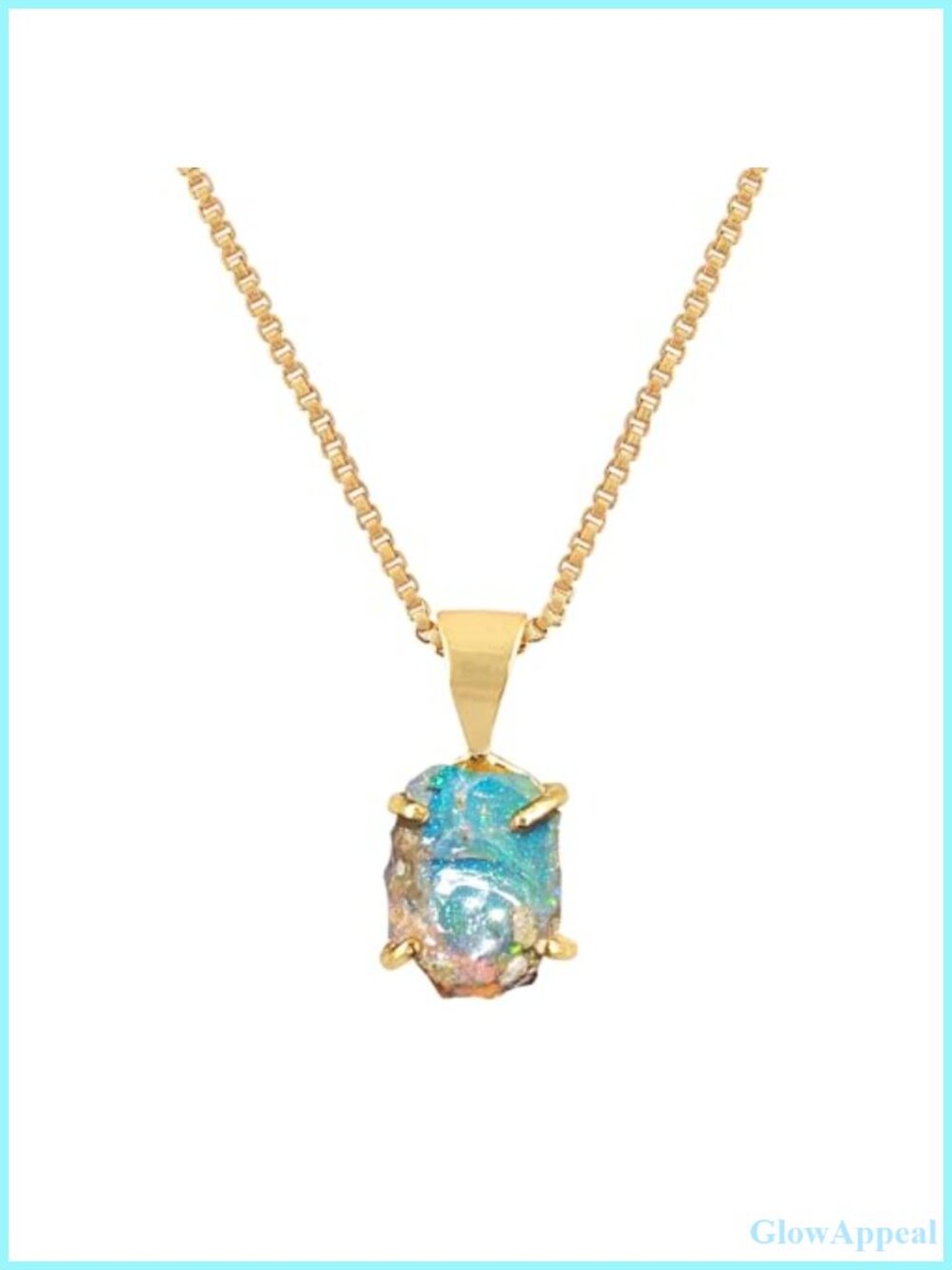 Ethiopian Opal Raw Gemstone Dainty Pendant Necklace 14K Gold Plated Brass